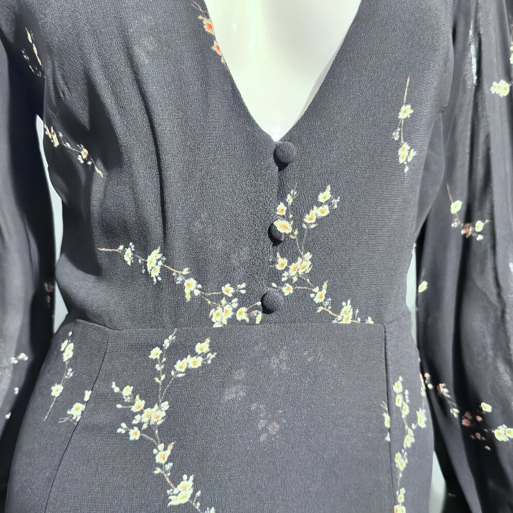 NWT Reformation Black Floral Open Back Gown Size 6 Long Sleeve - Picture 2 of 10